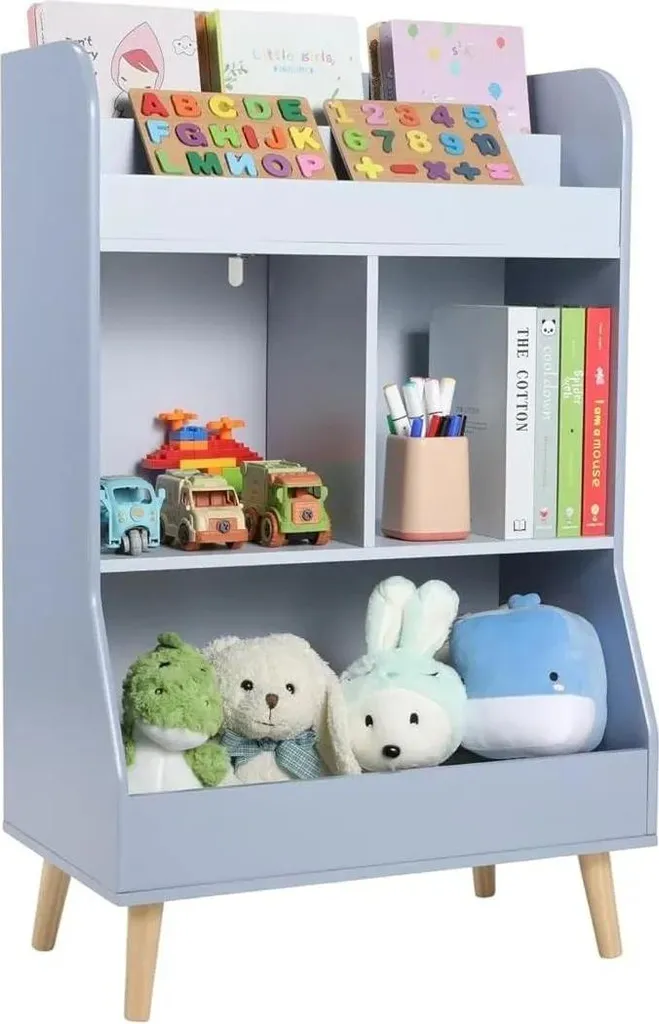 Meuble de rangement jouets pour enfant avec étagères ouvertes Bleu Pastel