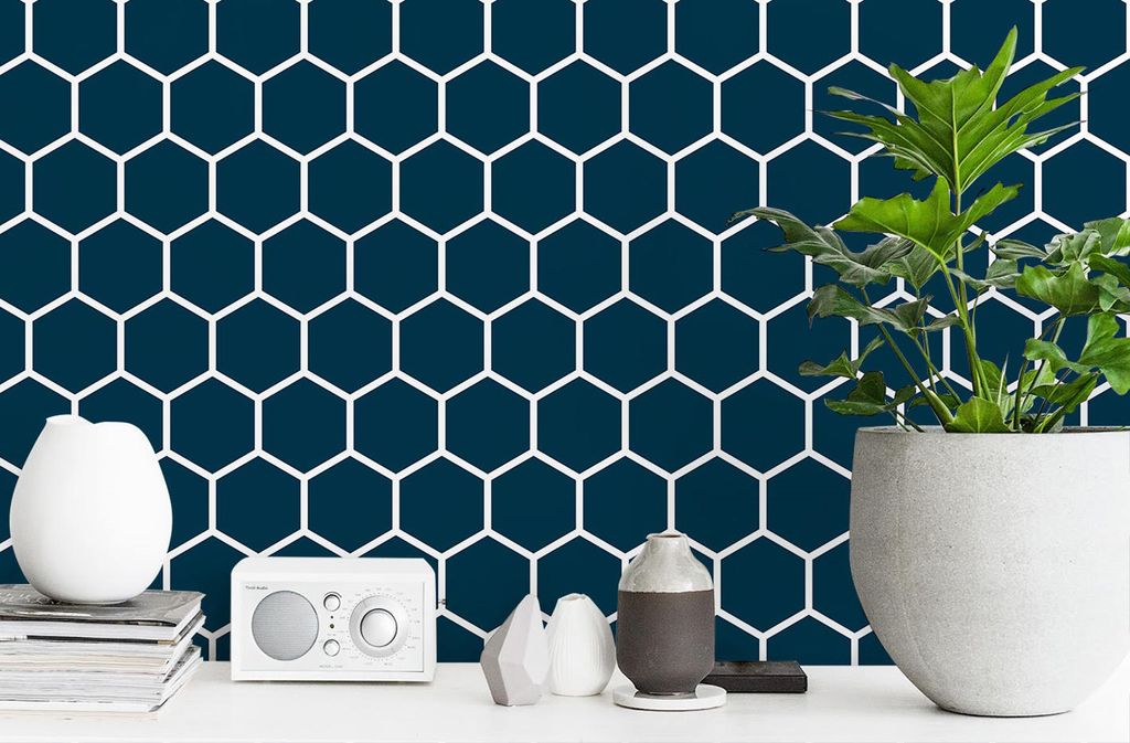 Coloray Fototapete 250x104 cm Latextapete Magicstick - UTENSIL AQUA Geometrisches Sechseck