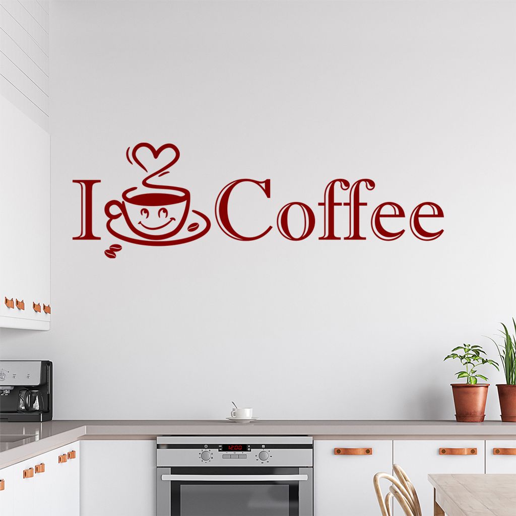 I Love Coffee Wandtattoo in 6 Größen - Wandaufkleber Wall Sticker - Dekoration, Küche, Wohnzimmer, Schlafzimmer, Badezimmer