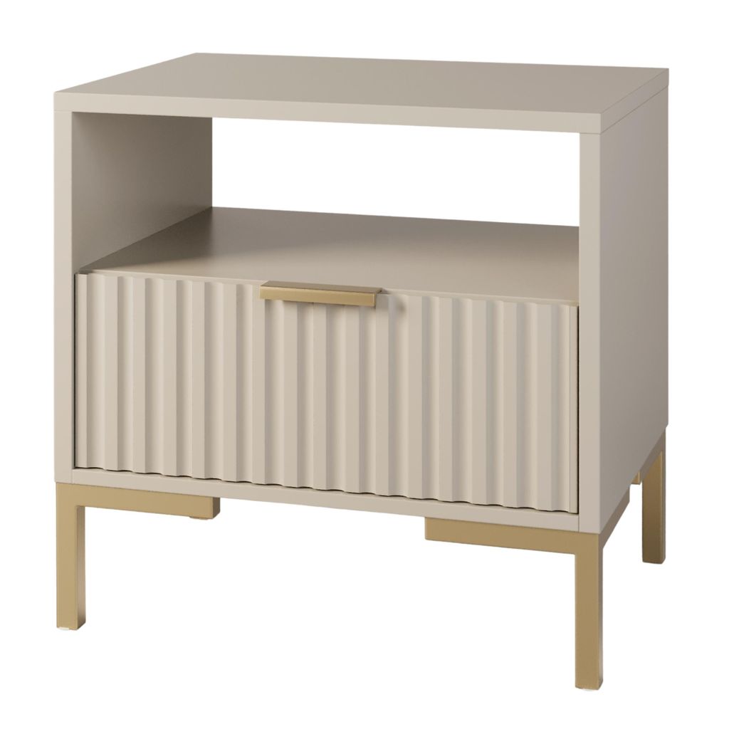 Nachttisch Kaschmir Beige 42x30x45 cm mit 1 Schublade – Produktbild 