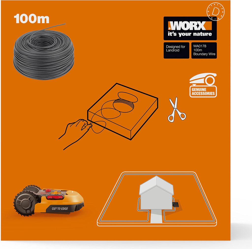 WORX WA0178 Begrenzungsdraht für Landroid Mähroboter – 100m Kabel für präzises M