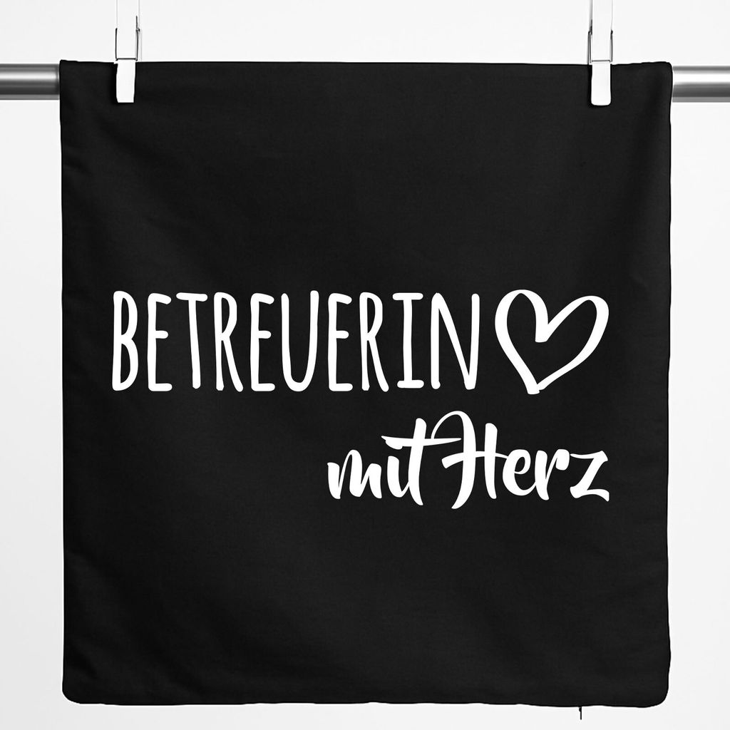 Huuraa Kissenbezug Betreuerin mit Herz 40x40cm Black Baumwolle Dekokissenbezug Geschenkidee