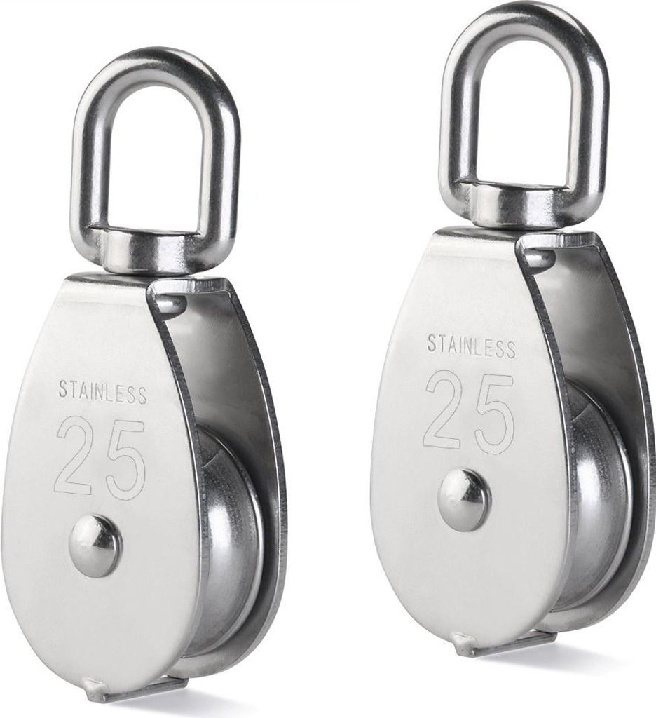 25MM Poulie en Acier Inox 304 M25 Poulie de Levage 400kg Poulie à Crochet Pivotant à Poulie Simple - Argent ( 2 Pièces)