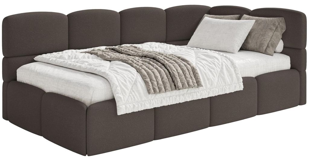 Selsey Cloudy – Jugendbett 120x200, Kopfteil rechts, Matratze & Bettkasten, Chenille Braun