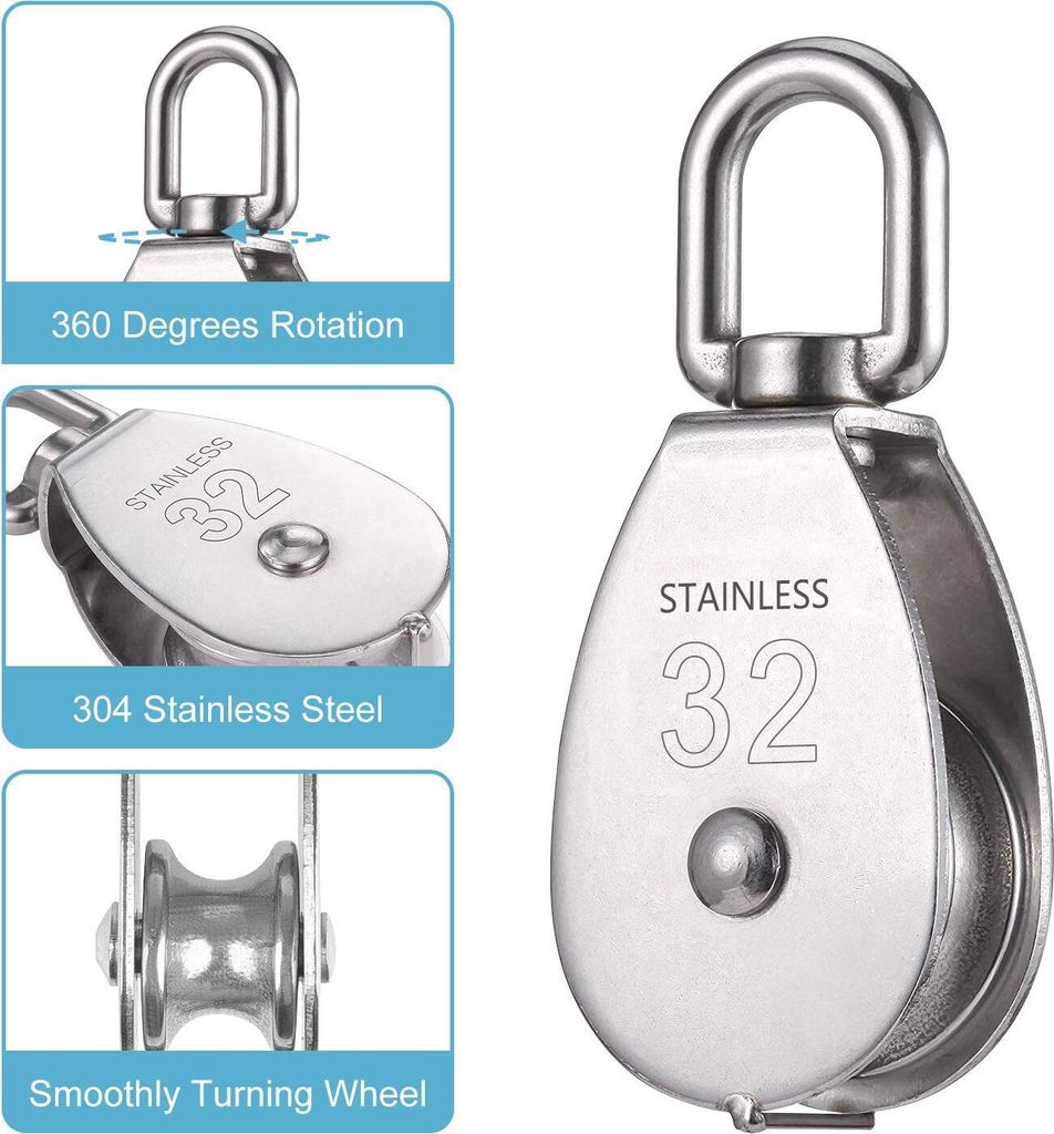 Umlenkrolle 50mm Edelstahl Mit Bronze-Buchse – 360° Drehbare Öse, Für Seile Bis 10mm, Boot & Mehr