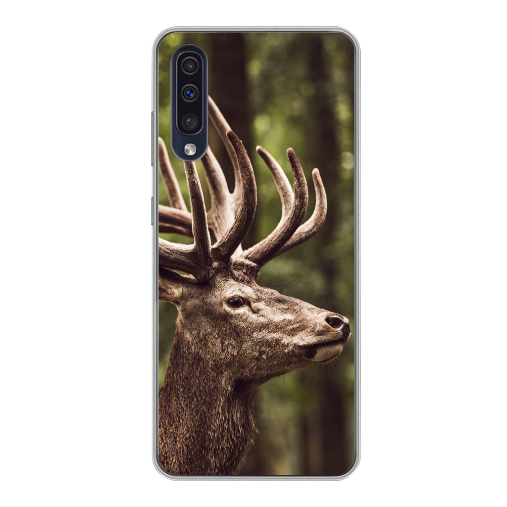 MuchoWow Handyhülle Schutzhülle Hülle für Samsung Galaxy A30s Hirsch - Natur - Geweih - Wald - Tiere Silikon Softcase Handy Hülle - Kartenin...