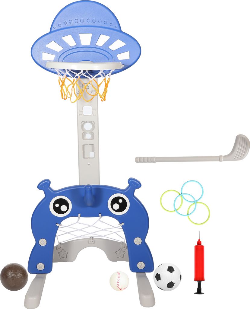 Hengda 4-in-1 Höhenverstellbarer Basketballkorb, Fußballtor, Golf & Wurfspiel für Kinder drinnen & draußen