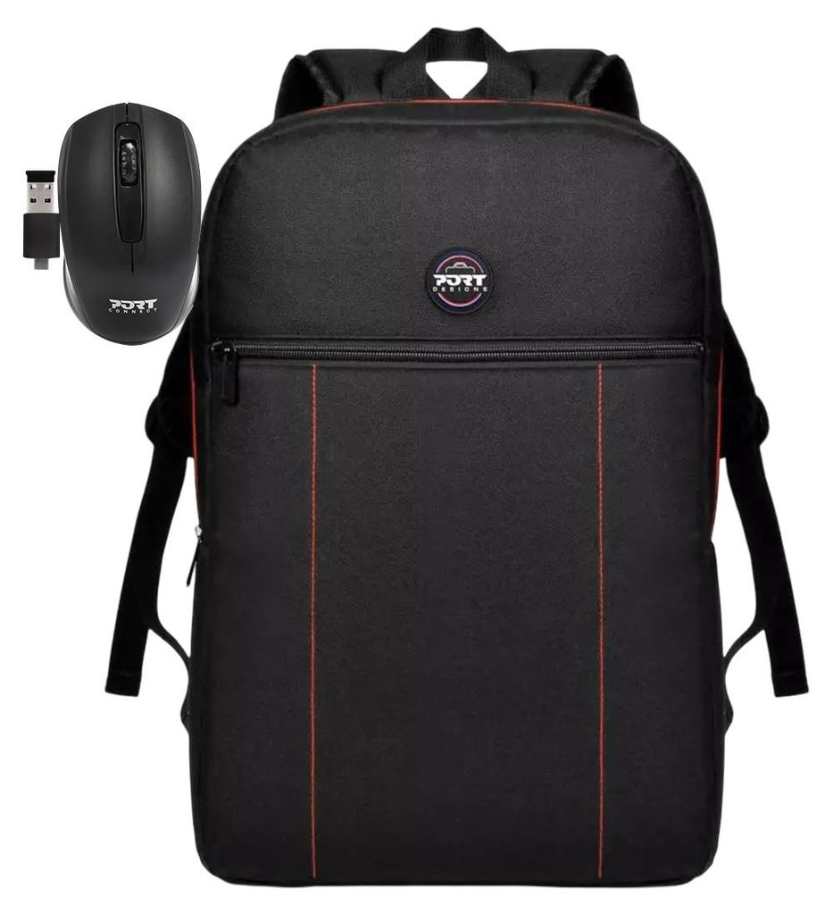 Port Designs 501901 Premium 14/15,6" Laptop-Rucksack mit kabelloser Maus, schwarz