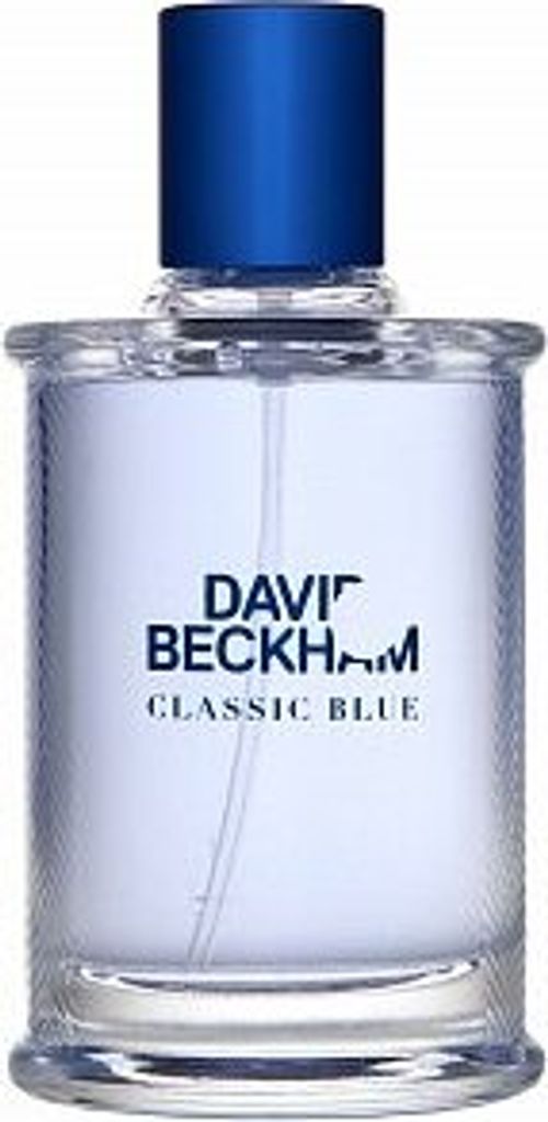 A clear, front-facing studio shot of a bottle of David Beckham Classic Blue eau de Toilette for men.