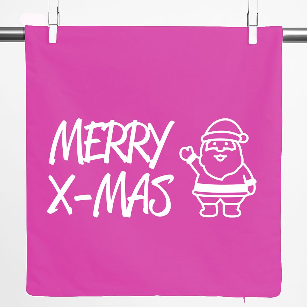 Huuraa Kissenbezug Merry X-Mas Weihnachtsmann 40x40cm Fuchsia Baumwolle Dekokissenbezug Geschenkidee