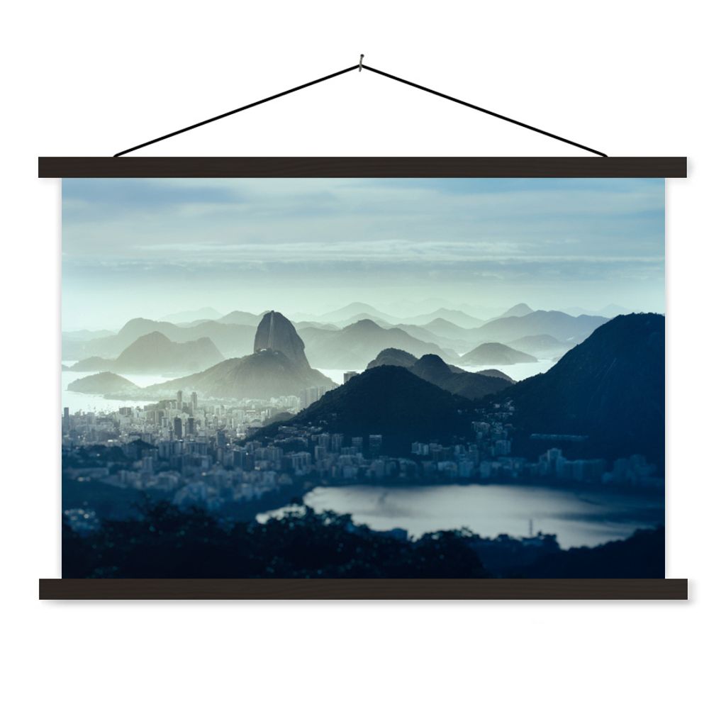 MuchoWow Textilposter Rio de Janeiro - Brasilien - Berge 90x60 cm mit schwarzem Rahmen - Aufhängungssatz