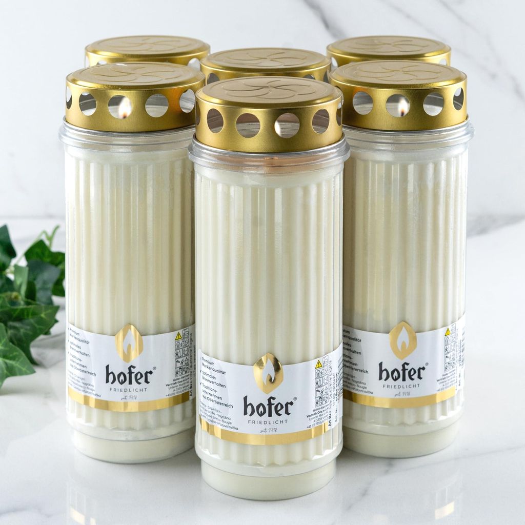 HOFER Grabkerzen Dauerbrenner Elegance mit Deckel - 6 Stück Produktbild 