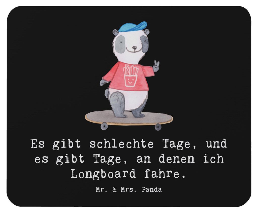 Mr. & Mrs. Panda Mauspad Panda Longboard fahren - Schwarz - Geschenk, Mousepad, computer, mousematte, Mouse Pad, laptop, Skaten