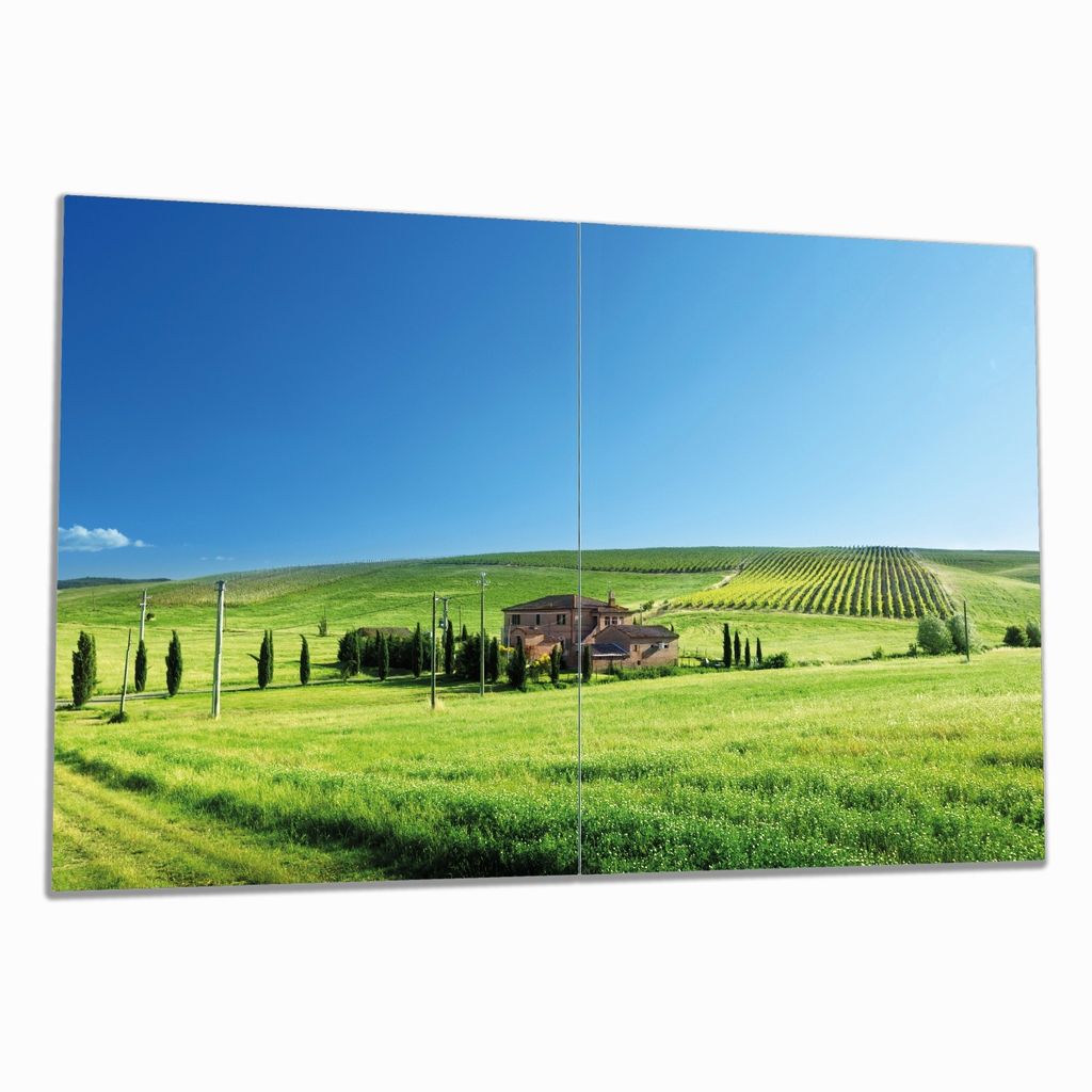 Wallario Herdabdeckplatte aus Glas, Größe 80 x 52 cm 2-teilig, Motiv Farm in der Toskana