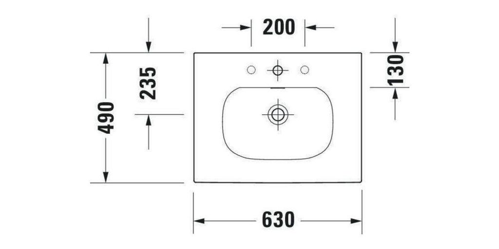 Duravit Möbelwaschtisch Viu 234463, 630 mm, mit Überlauf, mit Hahnlochbank, 1 Hahnloch, 23446300001