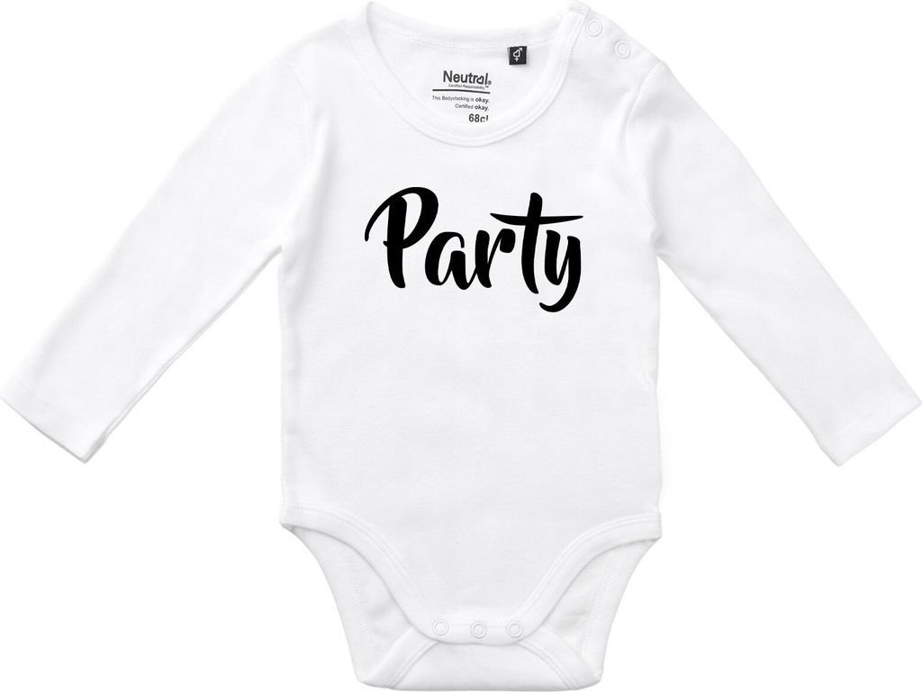 Huuraa Baby Body Party Schriftzug 74 White Baumwolle Fairtrade Langarmbody Geschenkidee