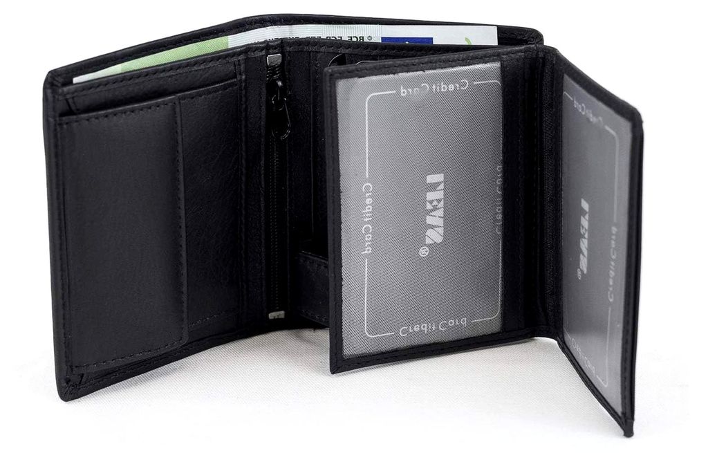 Damen und Herren Klassische Miniriegelbörse mit RFID-Schutz Mini Kombibörse mit Klappe und Riegel im Hochformat Echt-Leder, schwarz