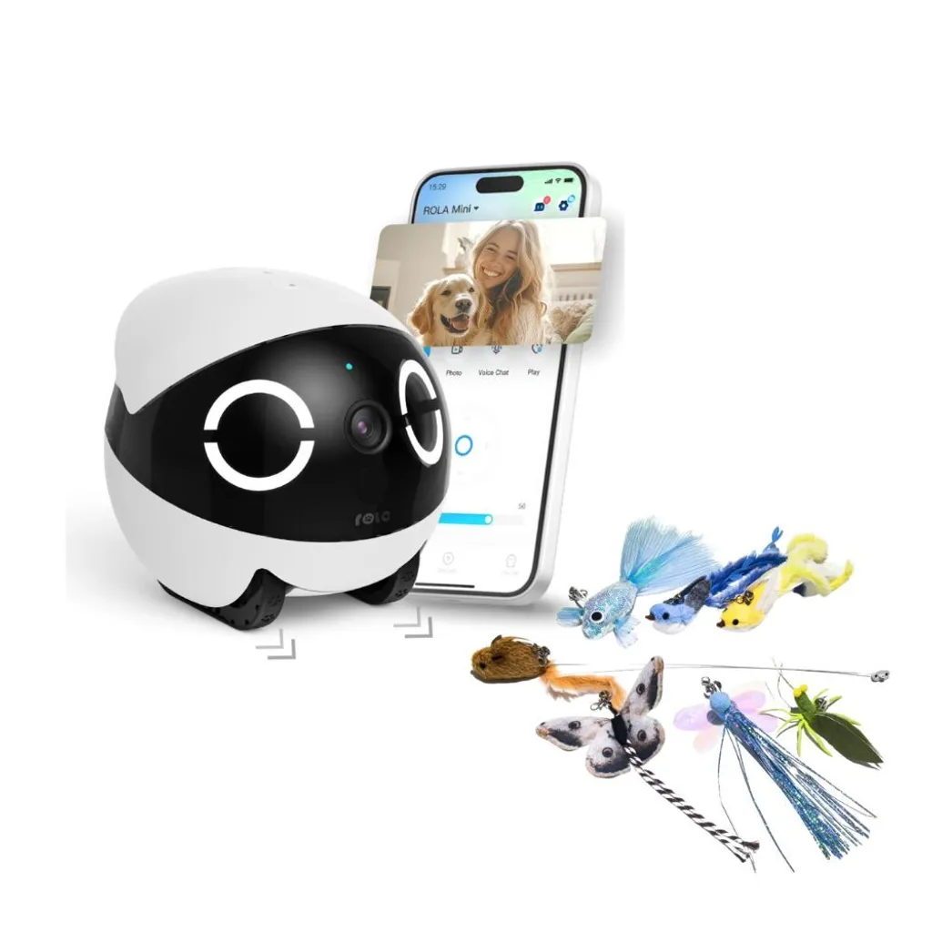 ROLA Mini Caméra Interactive pour Chat avec Jouet Canne à Pêche et Pile