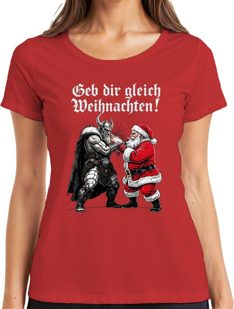Geh dir gleich Weihnachten! Wikinger Nordisch Yulnacht Weihnachten Damen T-Shirt, Rot, L