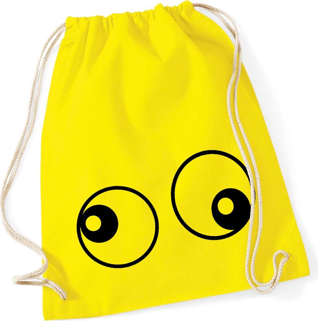 Huuraa Turnbeutel Freaky Eyes 12 Liter Yellow Baumwolle Rucksack Geschenkidee