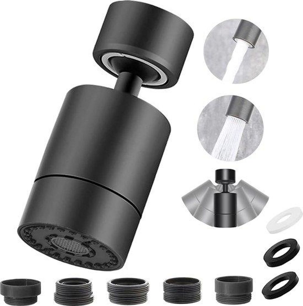 Drehbares Wasserhähnchen, 360-Grad-Drehung, doppelte Funktion, Wasserbesparung, Perlator mit 2 Sprühfunktionen, Sprühkopf, Küche, Badezimmer, A...
