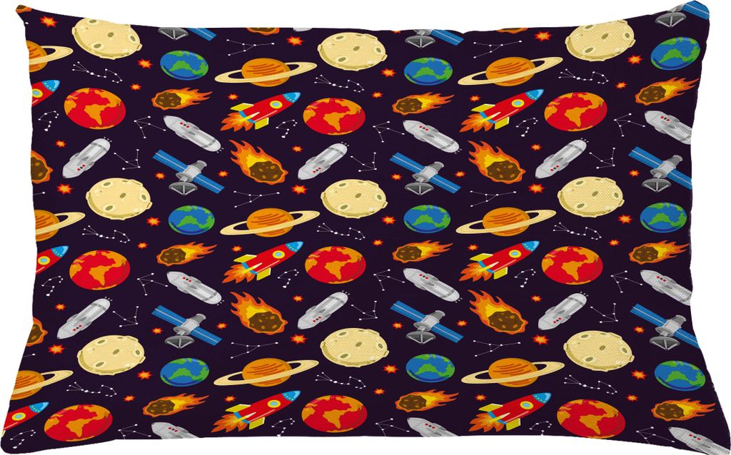ABAKUHAUS Platz Kissenbezug, Universum-themenorientierte Illustration mit Erde-Mond-Konstellationen Saturn Rockets Stars, 65 x 40 cm, Mehrfarbig