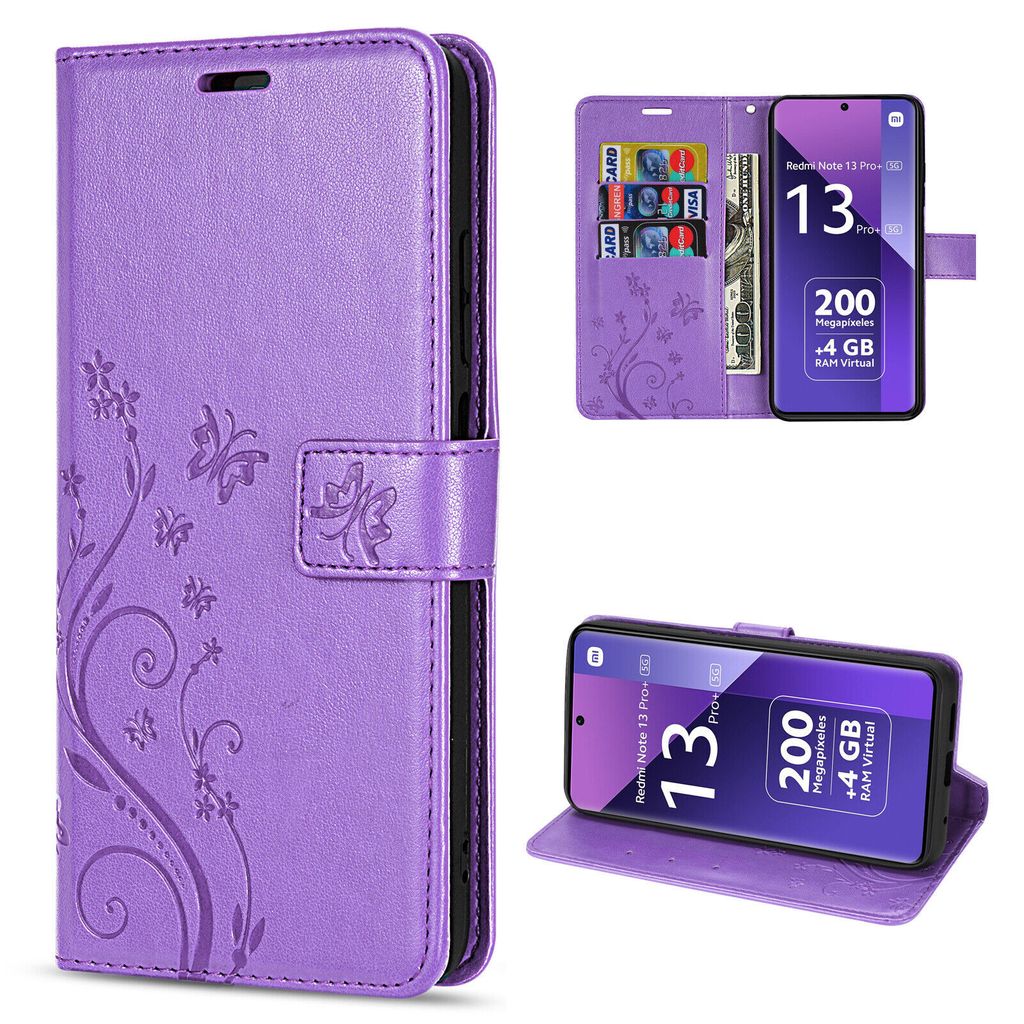 Hülle Xiaomi Redmi Note 13 Pro+ Handy Tasche Handyhülle Wallet Case Flip Cover Lila