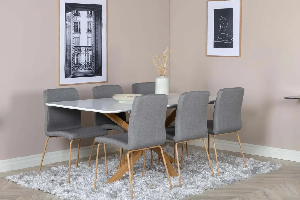 Table rectangulaire 6 à 8 places design chêne et blanc