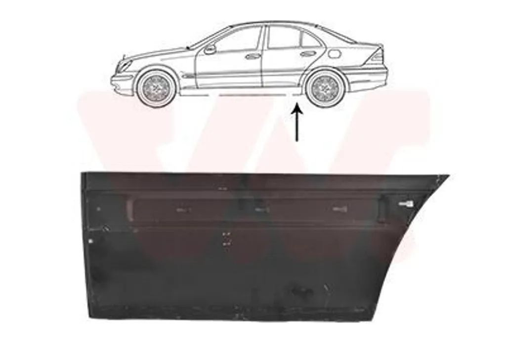 Réparation carrosserie Mercedes Classe C W203 avec tôle de porte gauche