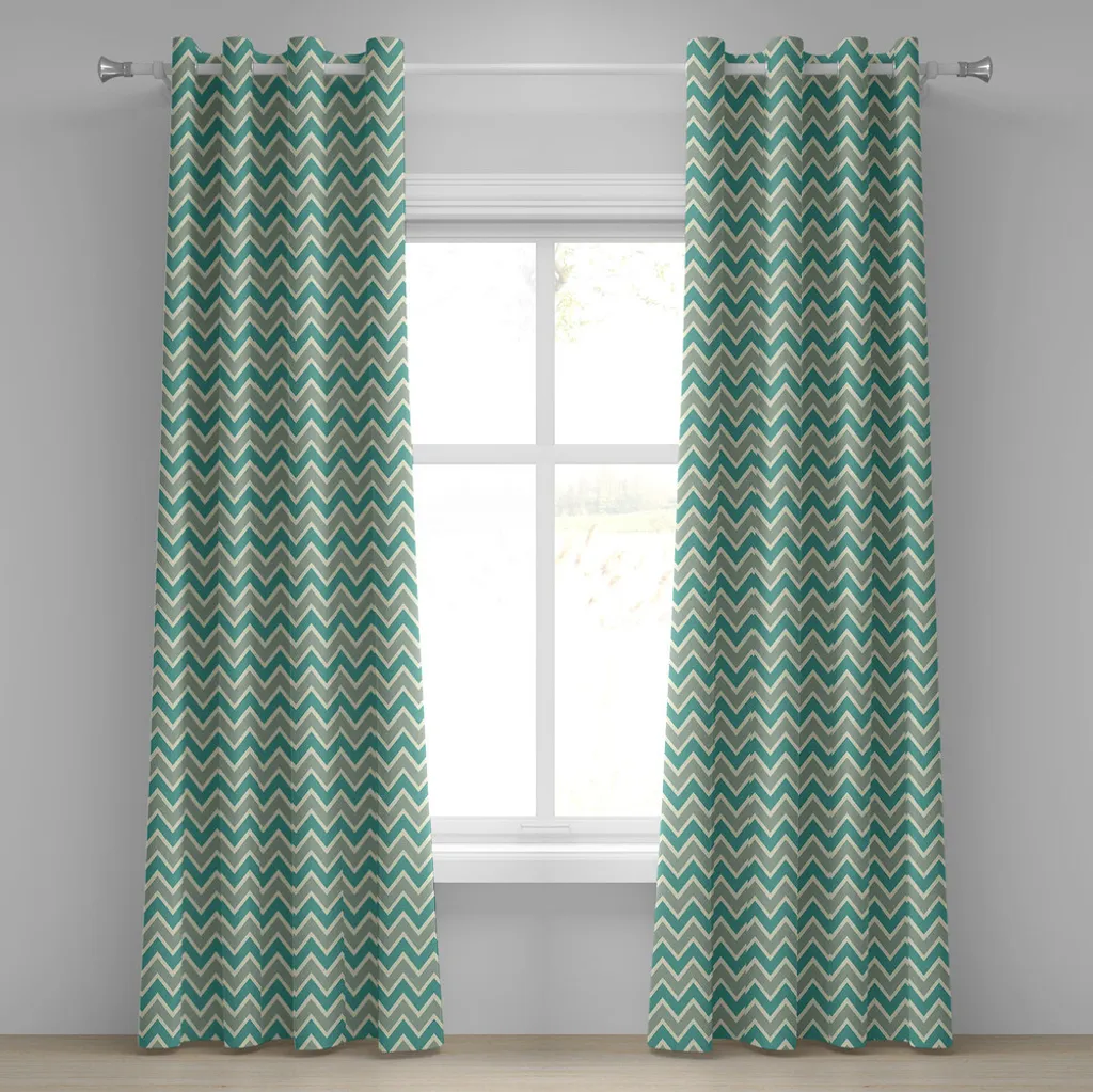 ABAKUHAUS Tenda con occhielli angolari, motivo a strisce zigzag Design angolare Ispirazioni di design retrò, tende decorative a 2 pannelli per finestre, 280 cm x 225 cm, beige salvia chiaro