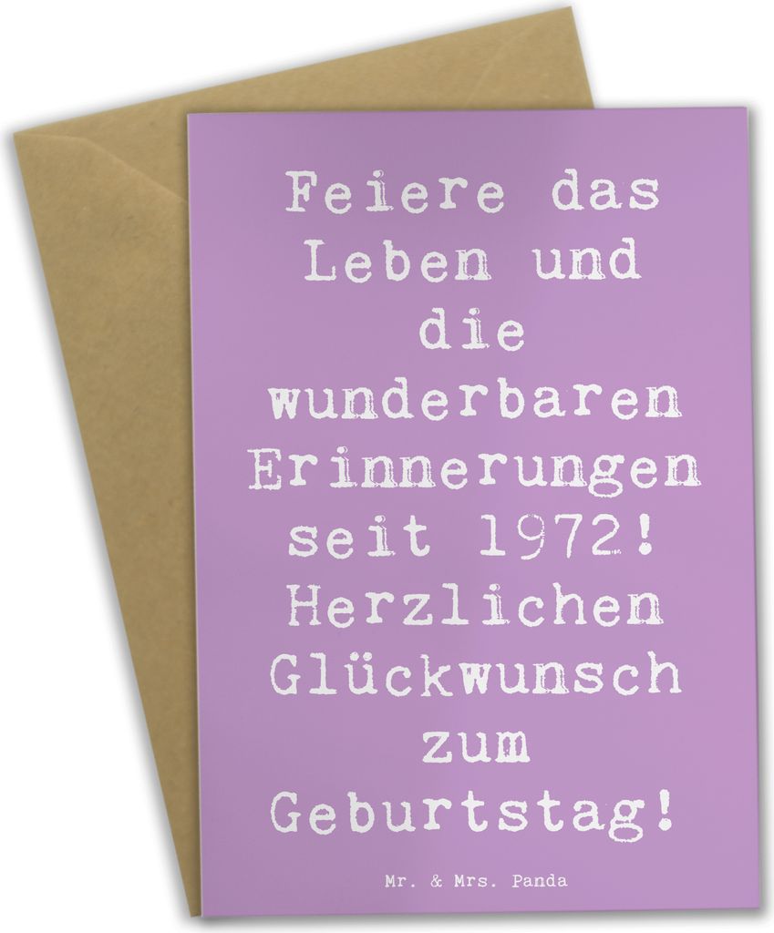 Mr. & Mrs. Panda Grußkarte Spruch 1972 Geburtstag - Lavendeltraum - Geschenk, Geburtstagsgeschenk, einladungskarten, unvergessliche Geschichten, M...