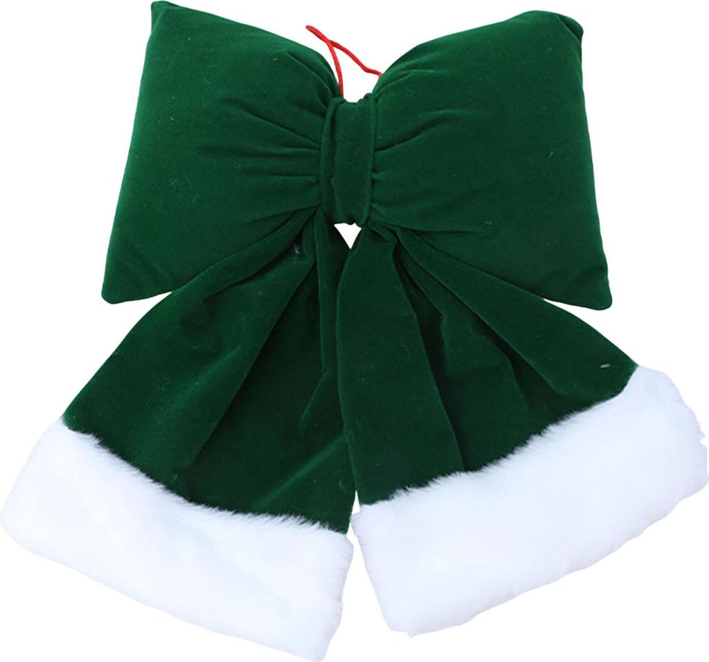 Weihnachtsschleife aus Samt, große, mit Plüsch gefüllte Schleife zum Aufhängen am Weihnachtsbaum mit flauschigem weißem Fellbesatz für die De...