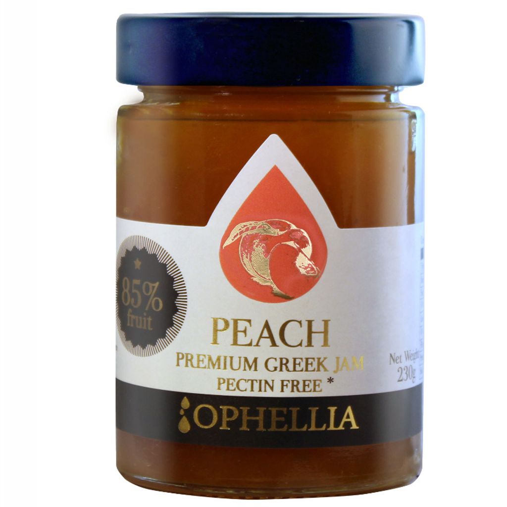 Ophellia Pfirsichmarmelade 230 g – 85 % Fruchtanteil, griechischer Brotaufstrich