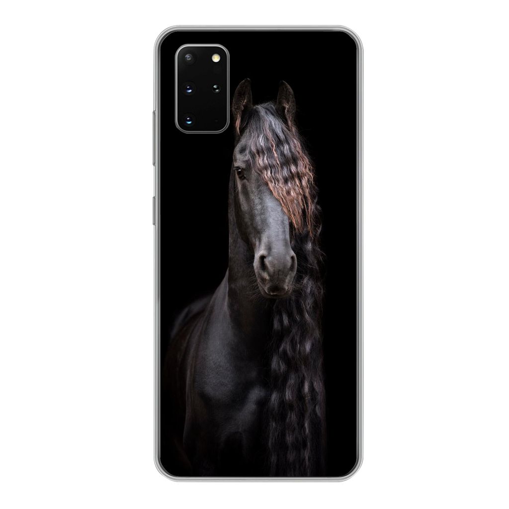 MuchoWow Handyhülle Schutzhülle Hülle für Samsung Galaxy S20 Plus Pferde - Friesisch - Mähne - Schwarz - Tiere Silikon Softcase Handy Hülle...