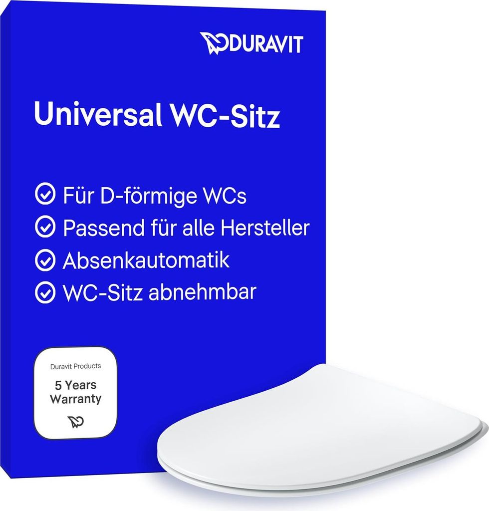 Duravit WC-Sitz Univavo, WC-Sitz D-shaped, Klobrille mit doppelter Absenkautomatik, Toilettendeckel Quick Release für einfache Montage, Klodeckel ...