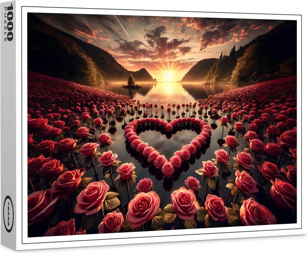 raxxa Premium-Puzzle "Romantisches Rosenherz unter dem Sonnenuntergang", 1000 Teile