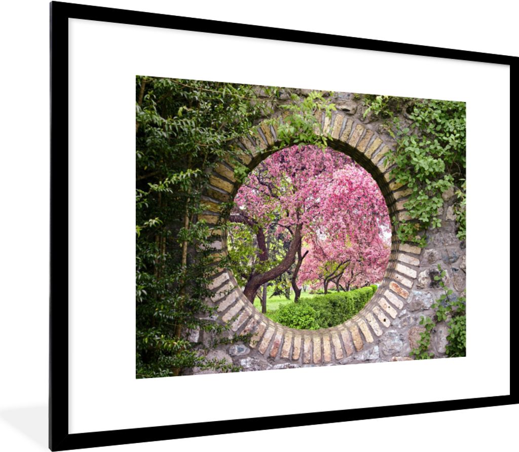 MuchoWow Gerahmtes Poster Transparent - Sakura - Blüte - Japanisch 80x60 cm - Poster mit Schwarzem Bilderrahmen Wandposter Rahmen Foto Bilder - ...