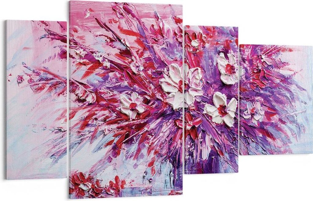 Bild auf Leinwand - Leinwandbild - 4 Teile - Pastos Blumen Rosa - 120x70cm - Wand Bild - Wanddeko - Wandbilder - Leinwanddruck - Bilder - Wanddekor...
