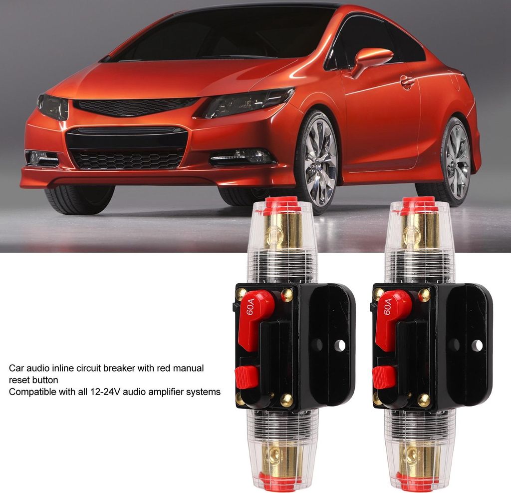 12-24-V-Inline-Leistungsschalter mit manueller Rückstellung, Sicherungshalter, Batterielaschen, Schrumpfschläuche für Auto-Boot-Audiosystem, 60 A