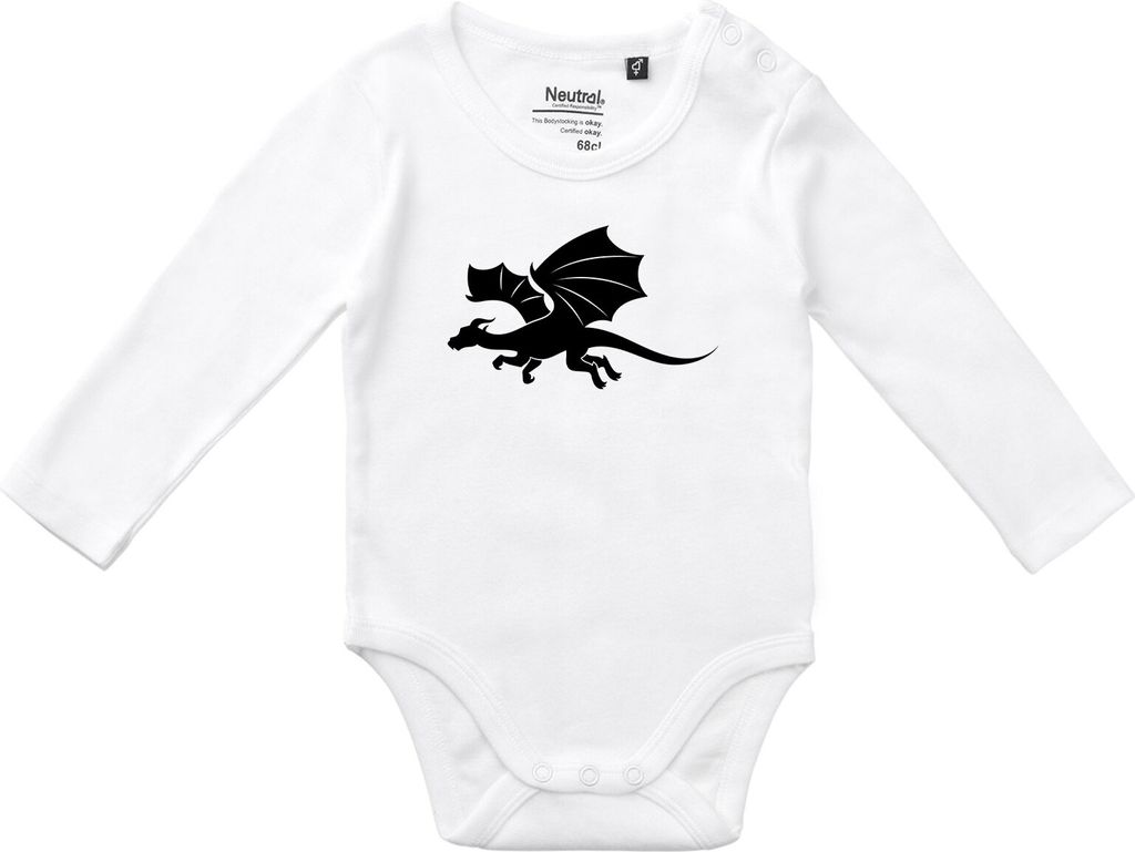 Huuraa Baby Body Drache Silhouette 68 White Baumwolle Fairtrade Langarmbody Geschenkidee