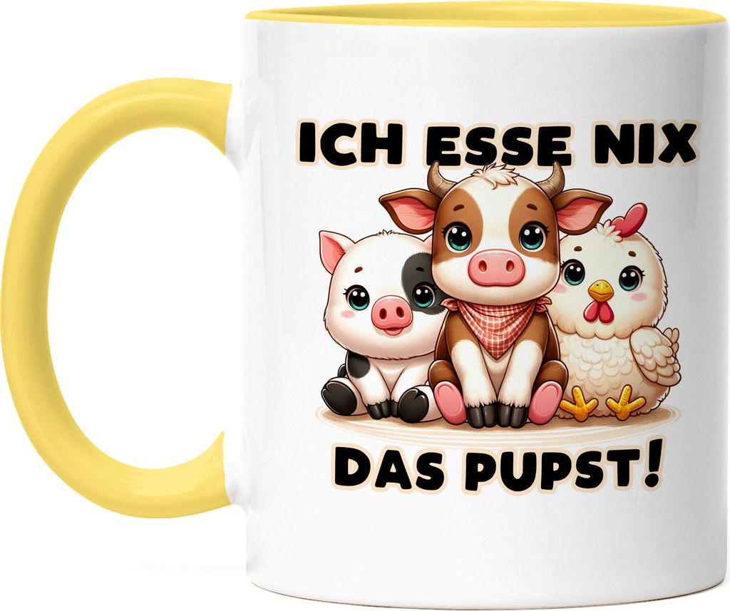 Ich esse nix dass pupst Süße Tiere Tasse Gelb - Geschenkidee für Veganer