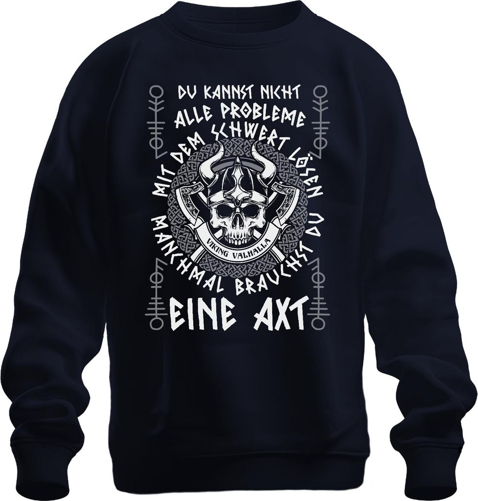 Nicht alle Probleme mit dem Schwert lösen Wikinger Valhalla Uni Sweatshirt Pullover, Navy, M