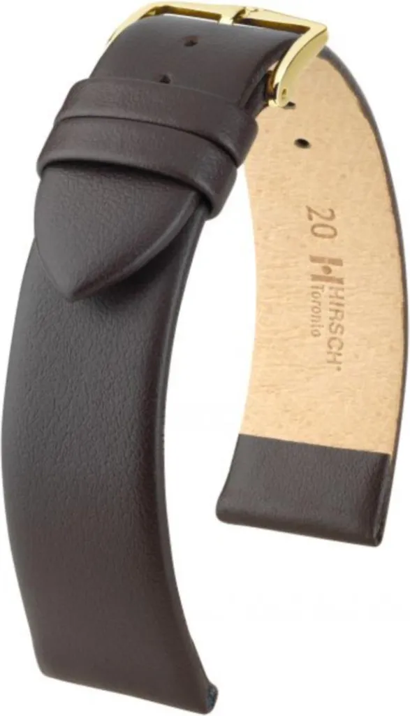 Bracelet Hirsch Toronto 14mm Cuir Brun Plat et Souple avec Boucle Acier