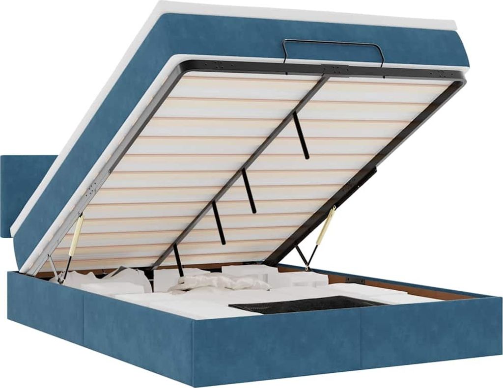 Ottoman-Bett mit Matratze & LEDs Dunkelblau 140x200 cm Samt