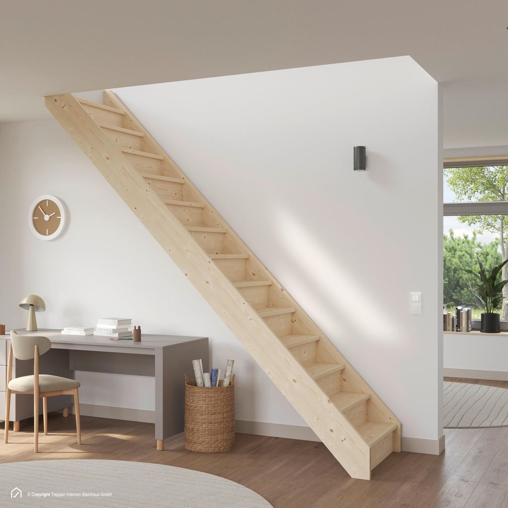 Holztreppe Intercon Casablanca | Fichte | gerader Verlauf | Produktbild 