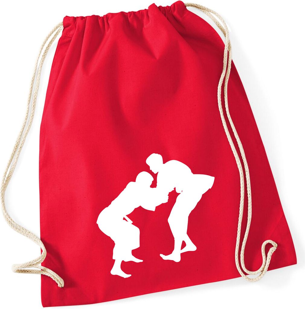 Huuraa Turnbeutel Judo Silhouette 12 Liter Classic Red Baumwolle Rucksack Geschenkidee