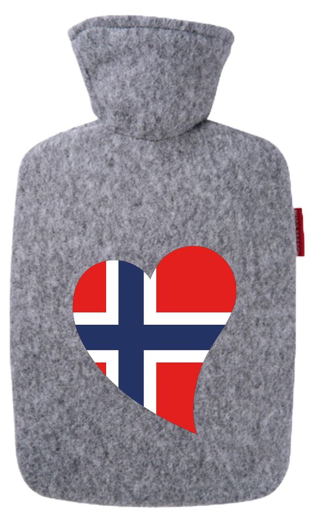 Huuraa Wärmflasche Norwegen Flagge Herz 1,8 Liter Filz Classic Filzbezug Bettflasche Geschenkidee