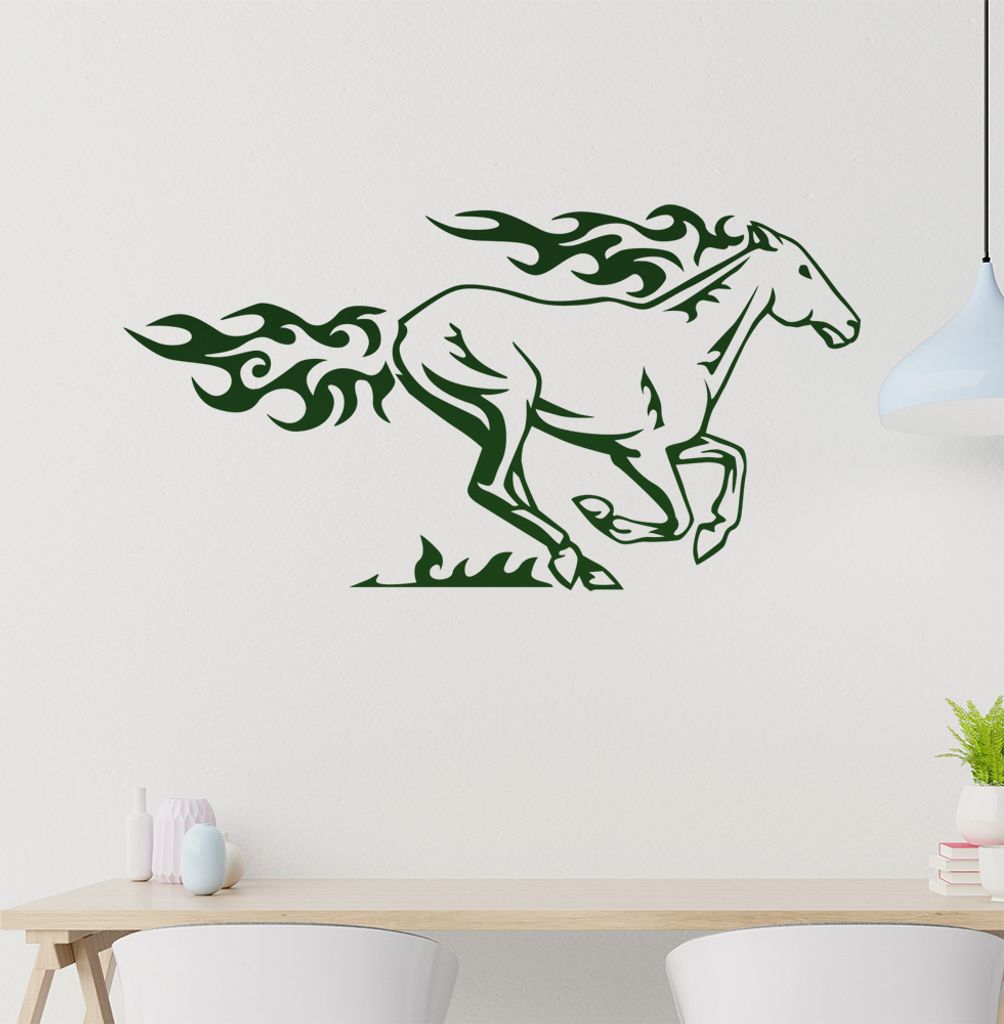 Flammen Pferd laufend Wandtattoo in 6 Größen - Wandaufkleber Wall Sticker - Dekoration, Küche, Wohnzimmer, Schlafzimmer, Badezimmer