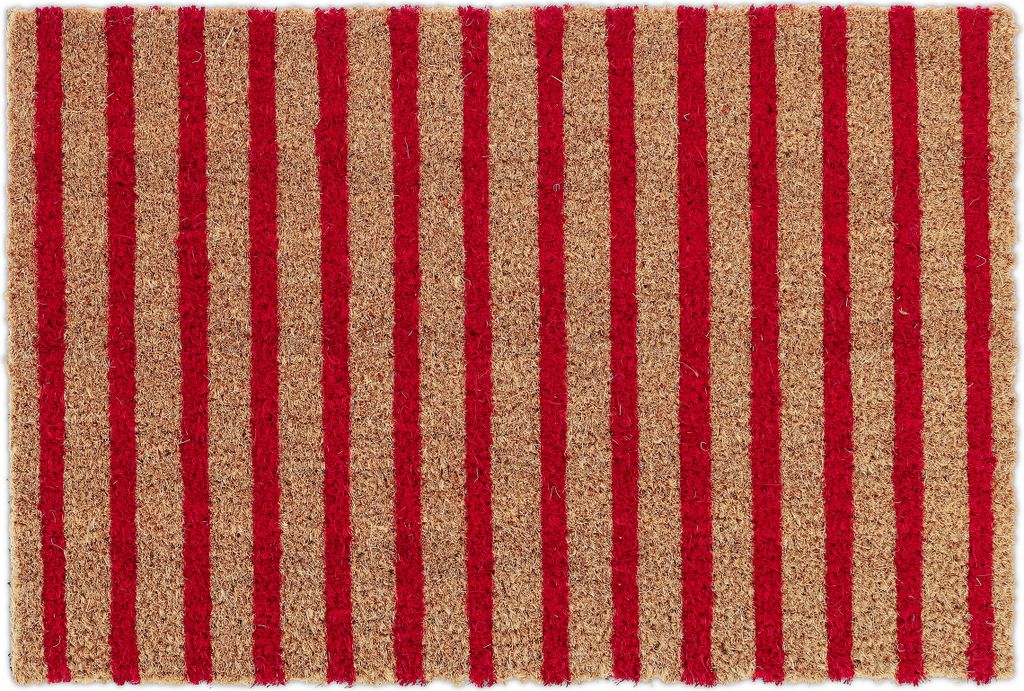 Relaxdays Fußmatte Kokos, Vorleger natur-rot gestreift, Produktbild 