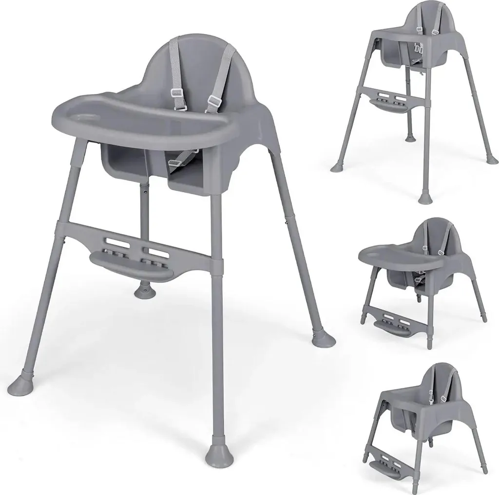 Chaise haute bébé sécurisée et facile à nettoyer avec plateau amovible gris